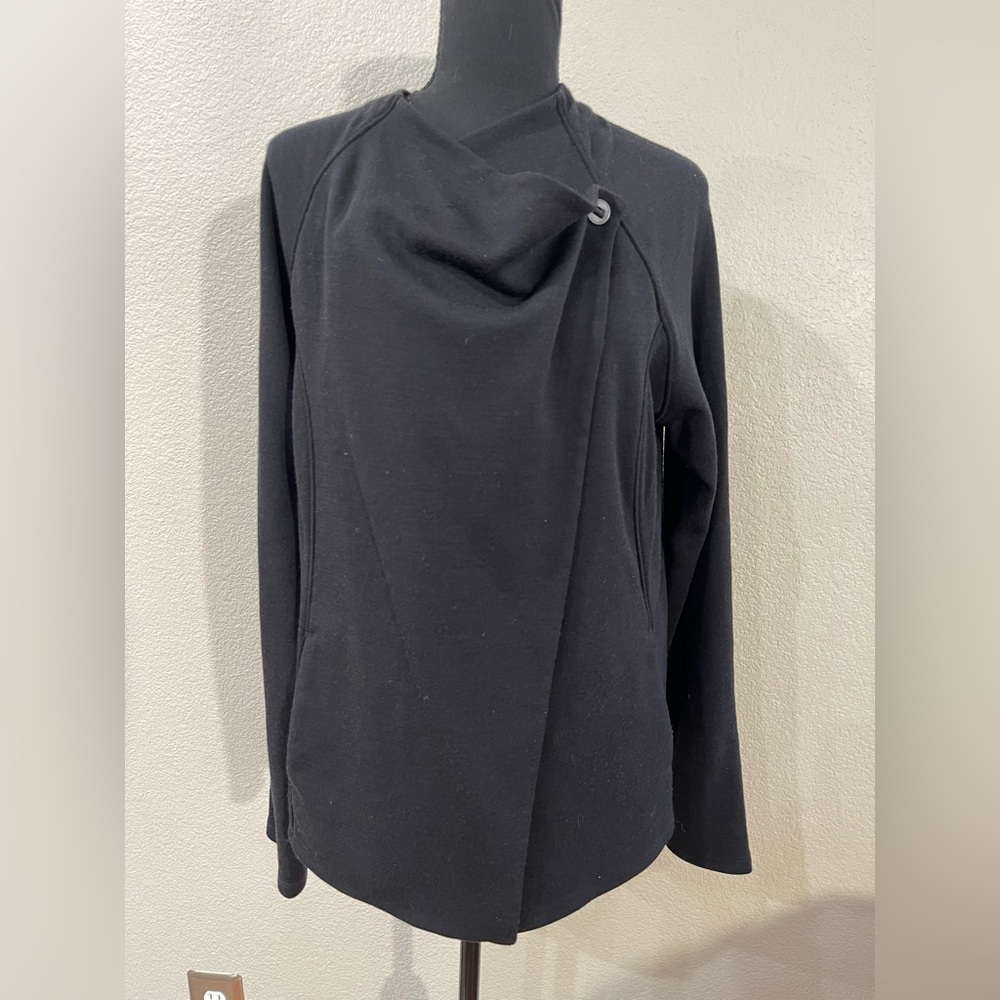 IBEX merino wool Black cardigan sweater asymmetrical drape